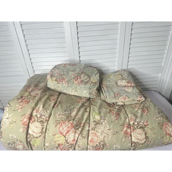 3 Pc Vintage Ralph Lauren Charlotte Floral Twin Comforter Flat Fitted Sheet Set - Picture 4 of 9